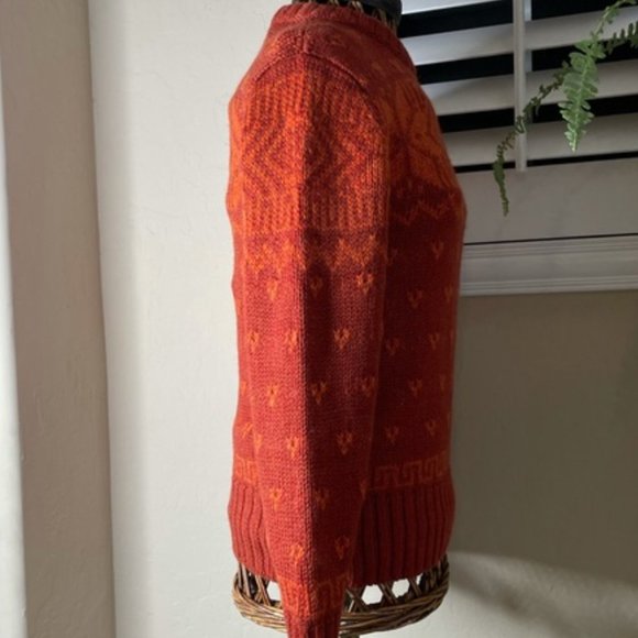 Scottish Geometric Orange Red 100% Wool LEWIS CREW Scotland PERFECT Handmade M - Picture 6 of 13